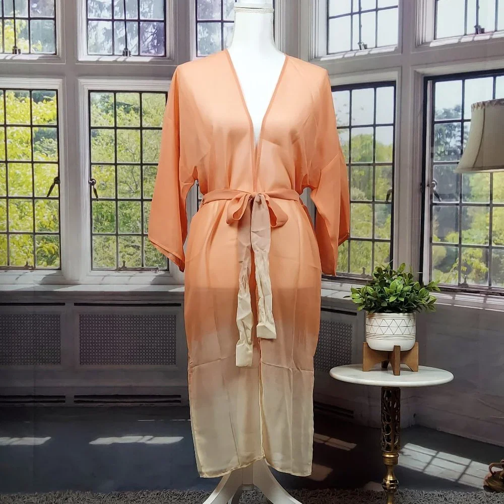 NWT SONOMA OMBRE' BELTED KIMONO (OS / CORAL)